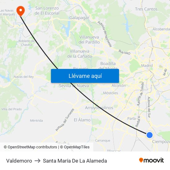 Valdemoro to Santa María De La Alameda map