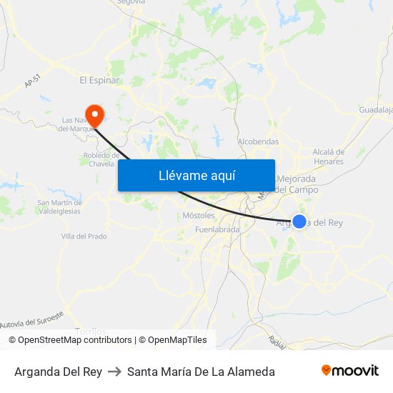 Arganda Del Rey to Santa María De La Alameda map