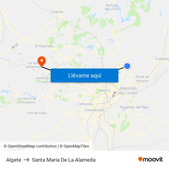 Algete to Santa María De La Alameda map