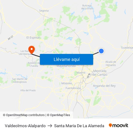 Valdeolmos-Alalpardo to Santa María De La Alameda map