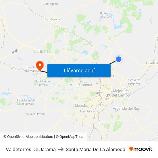 Valdetorres De Jarama to Santa María De La Alameda map