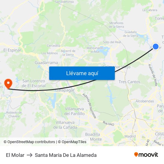 El Molar to Santa María De La Alameda map