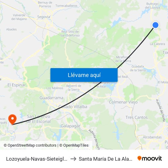 Lozoyuela-Navas-Sieteiglesias to Santa María De La Alameda map