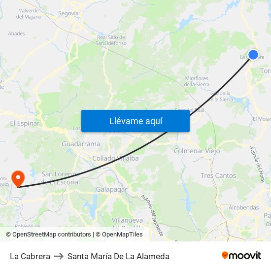 La Cabrera to Santa María De La Alameda map