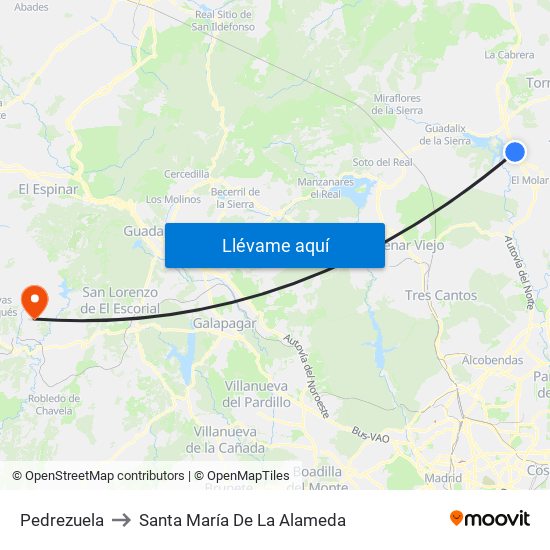 Pedrezuela to Santa María De La Alameda map
