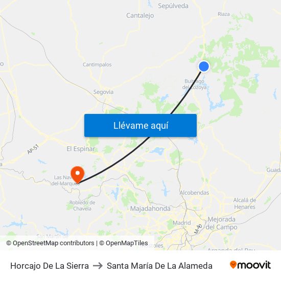 Horcajo De La Sierra to Santa María De La Alameda map