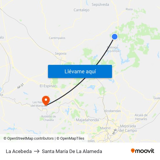 La Acebeda to Santa María De La Alameda map
