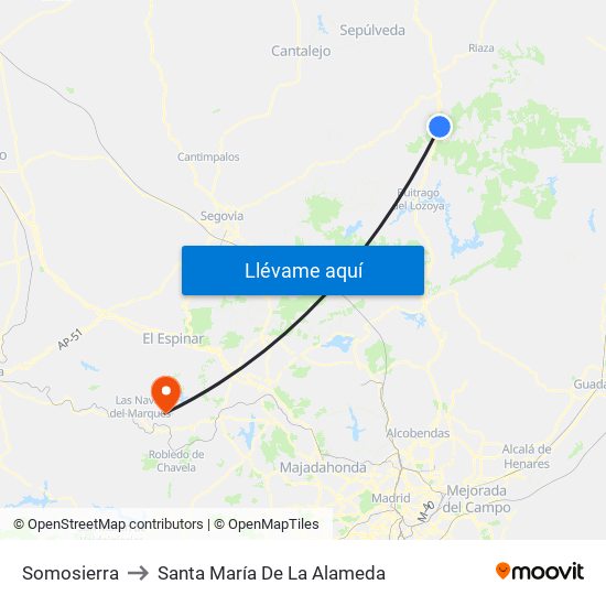 Somosierra to Santa María De La Alameda map