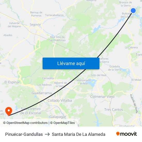 Pinuécar-Gandullas to Santa María De La Alameda map
