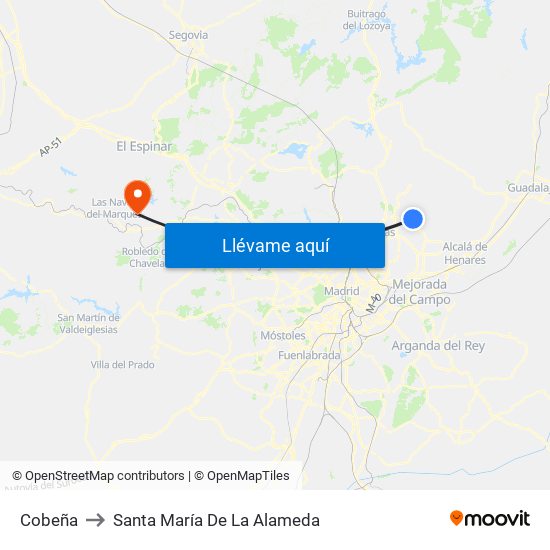 Cobeña to Santa María De La Alameda map