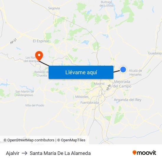 Ajalvir to Santa María De La Alameda map