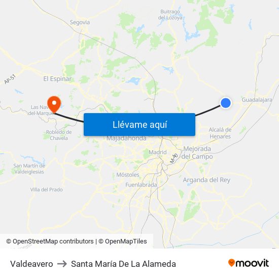 Valdeavero to Santa María De La Alameda map