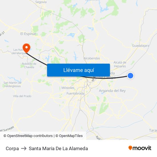 Corpa to Santa María De La Alameda map