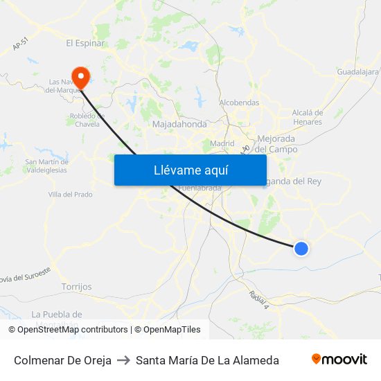 Colmenar De Oreja to Santa María De La Alameda map