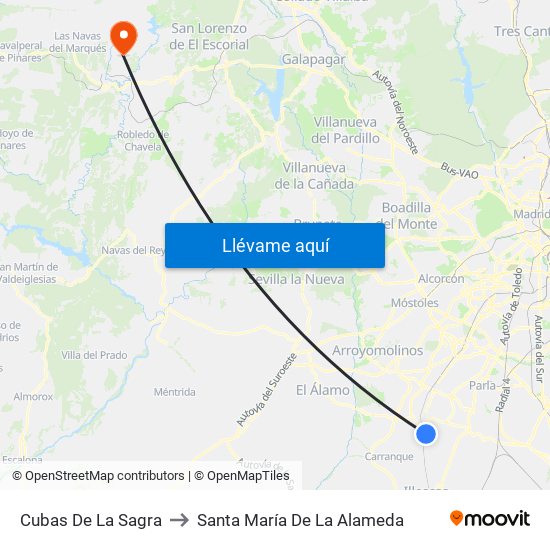 Cubas De La Sagra to Santa María De La Alameda map