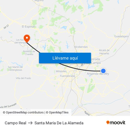 Campo Real to Santa María De La Alameda map