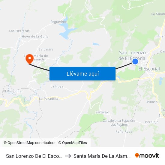 San Lorenzo De El Escorial to Santa María De La Alameda map