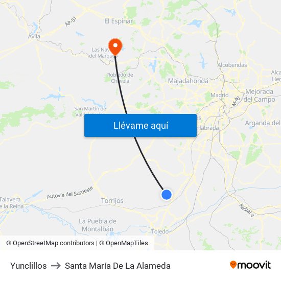 Yunclillos to Santa María De La Alameda map