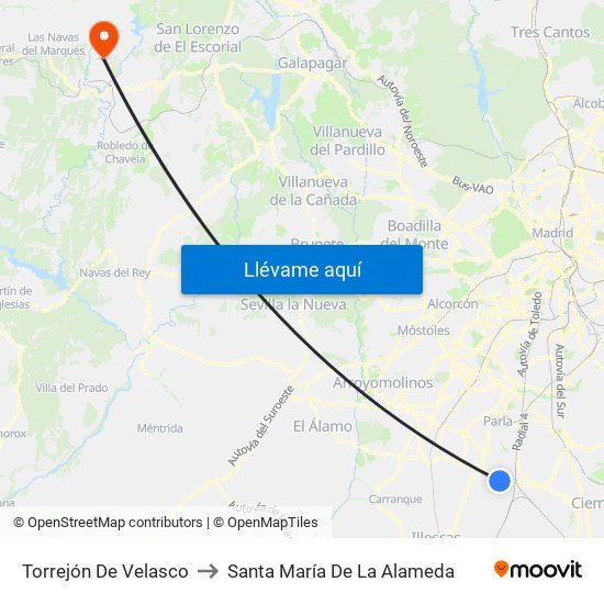 Torrejón De Velasco to Santa María De La Alameda map