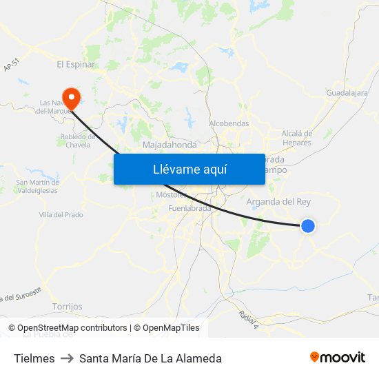 Tielmes to Santa María De La Alameda map