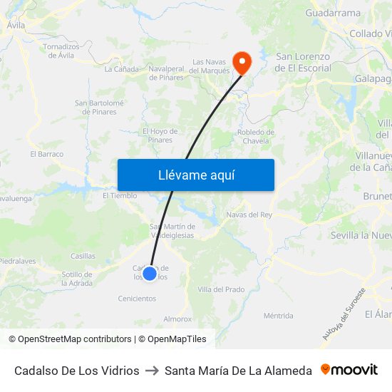 Cadalso De Los Vidrios to Santa María De La Alameda map