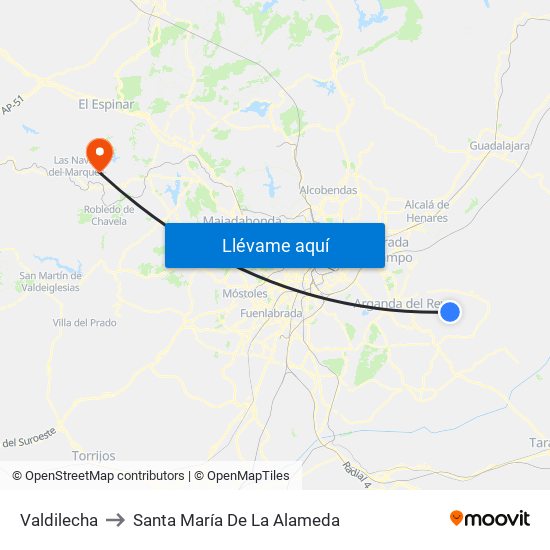 Valdilecha to Santa María De La Alameda map