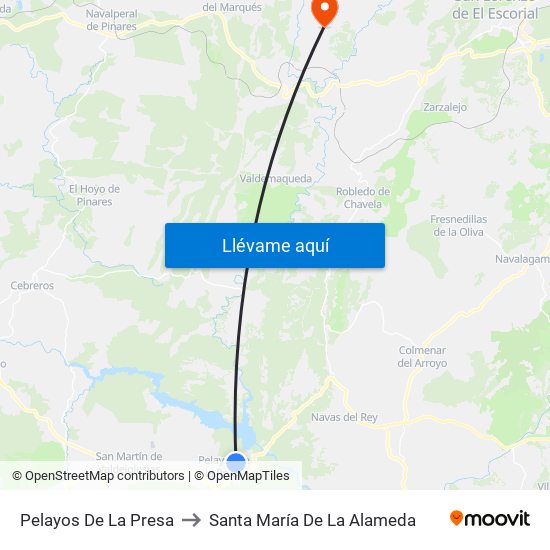 Pelayos De La Presa to Santa María De La Alameda map