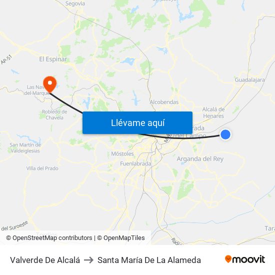 Valverde De Alcalá to Santa María De La Alameda map