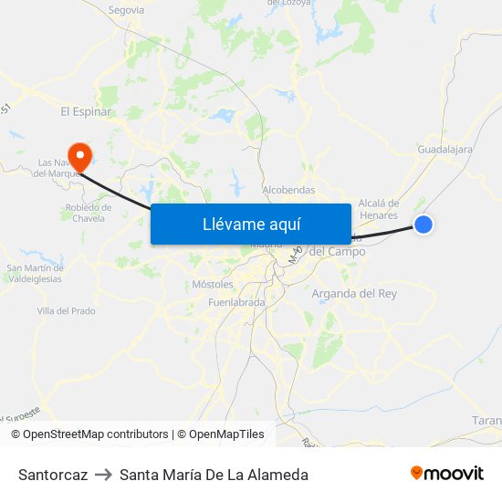 Santorcaz to Santa María De La Alameda map
