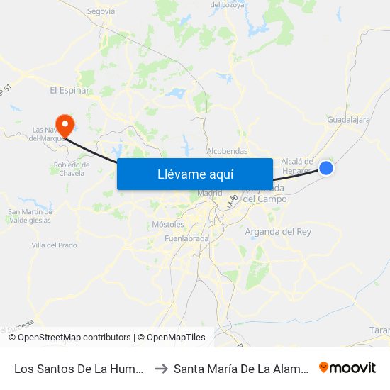 Los Santos De La Humosa to Santa María De La Alameda map
