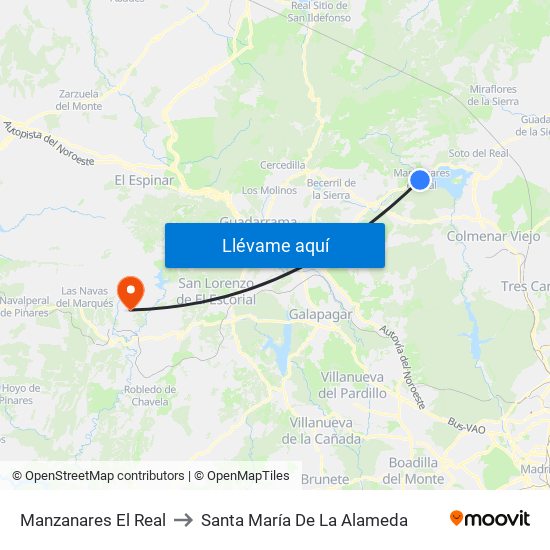 Manzanares El Real to Santa María De La Alameda map