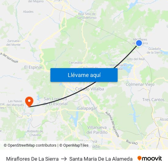 Miraflores De La Sierra to Santa María De La Alameda map