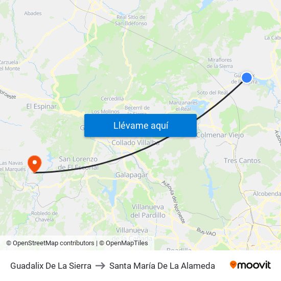 Guadalix De La Sierra to Santa María De La Alameda map