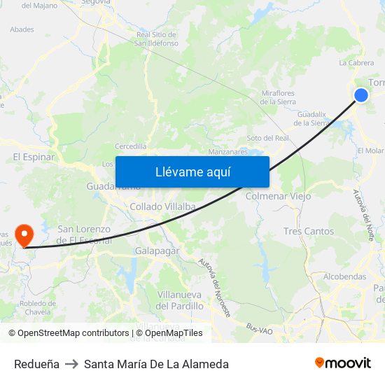 Redueña to Santa María De La Alameda map