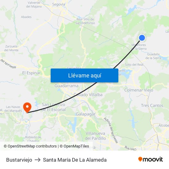 Bustarviejo to Santa María De La Alameda map