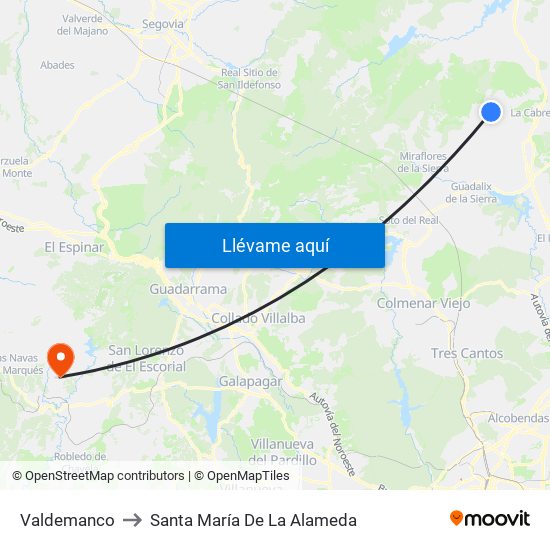 Valdemanco to Santa María De La Alameda map