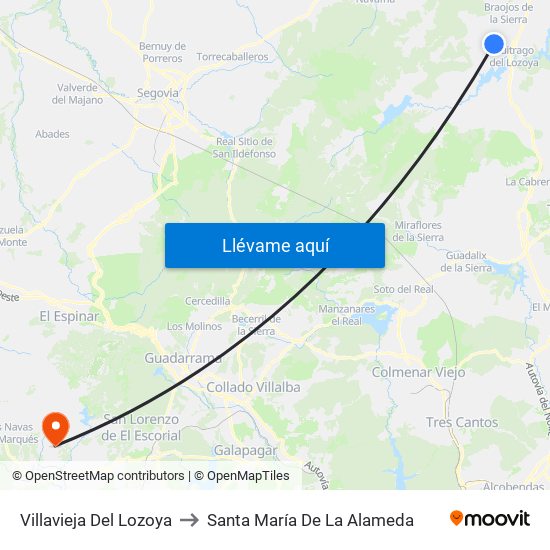 Villavieja Del Lozoya to Santa María De La Alameda map