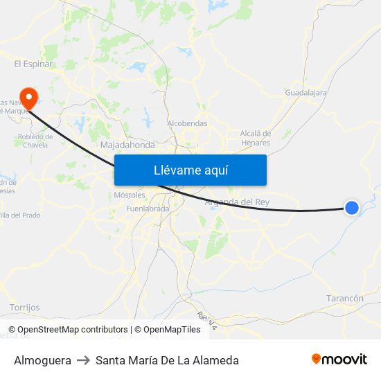 Almoguera to Santa María De La Alameda map