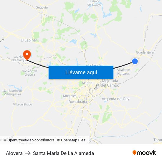 Alovera to Santa María De La Alameda map