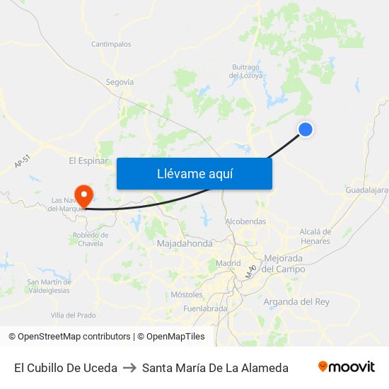 El Cubillo De Uceda to Santa María De La Alameda map