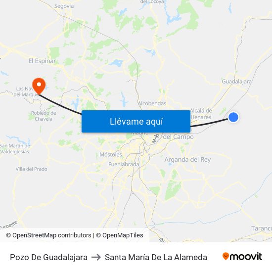 Pozo De Guadalajara to Santa María De La Alameda map