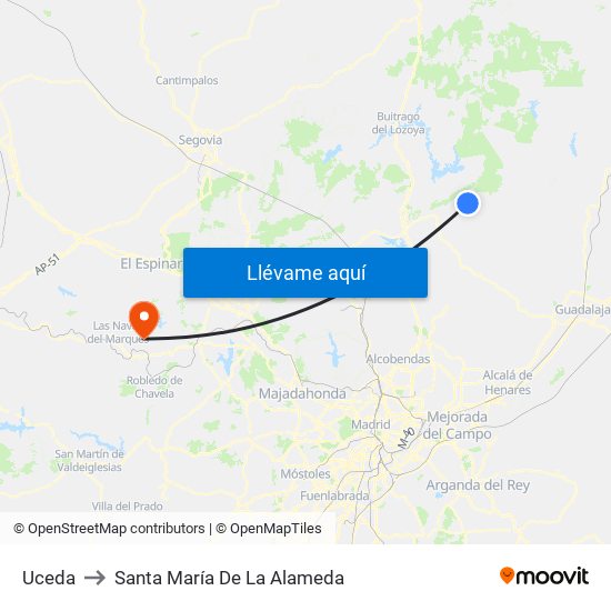 Uceda to Santa María De La Alameda map