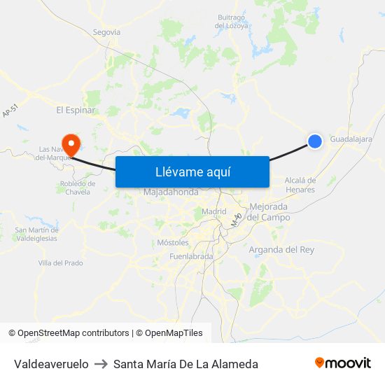 Valdeaveruelo to Santa María De La Alameda map