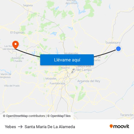 Yebes to Santa María De La Alameda map