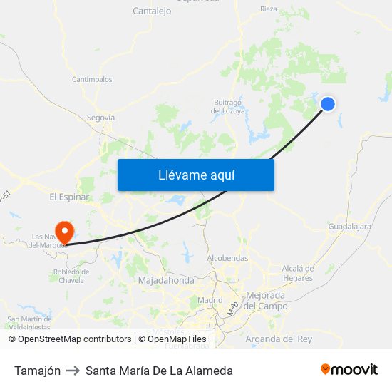 Tamajón to Santa María De La Alameda map