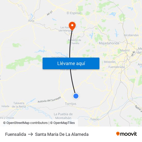 Fuensalida to Santa María De La Alameda map