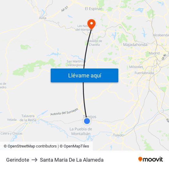 Gerindote to Santa María De La Alameda map
