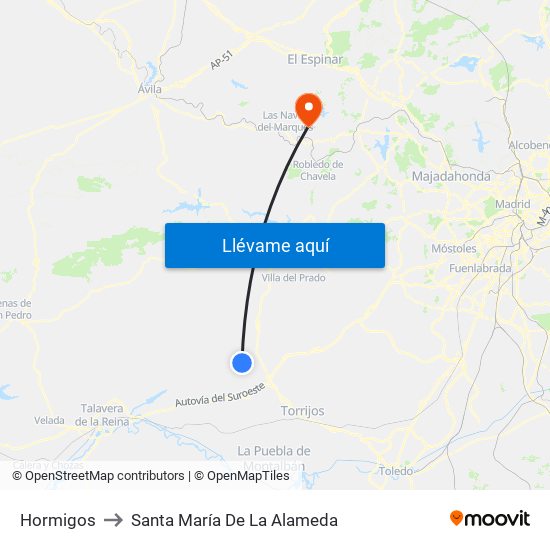 Hormigos to Santa María De La Alameda map