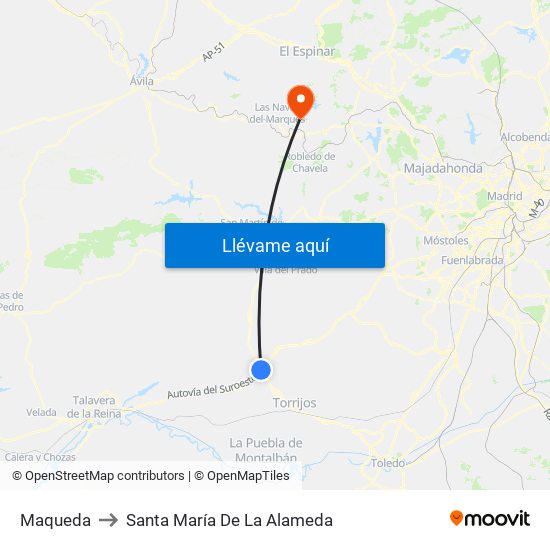 Maqueda to Santa María De La Alameda map