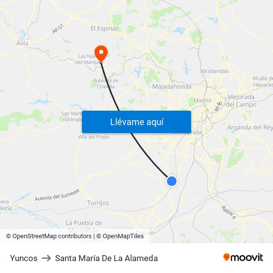 Yuncos to Santa María De La Alameda map